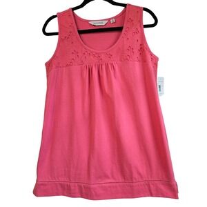 Great Northwest NWT Boho Women's  M Coral Eyelet Lace Yoke Sleeveless Tank Top